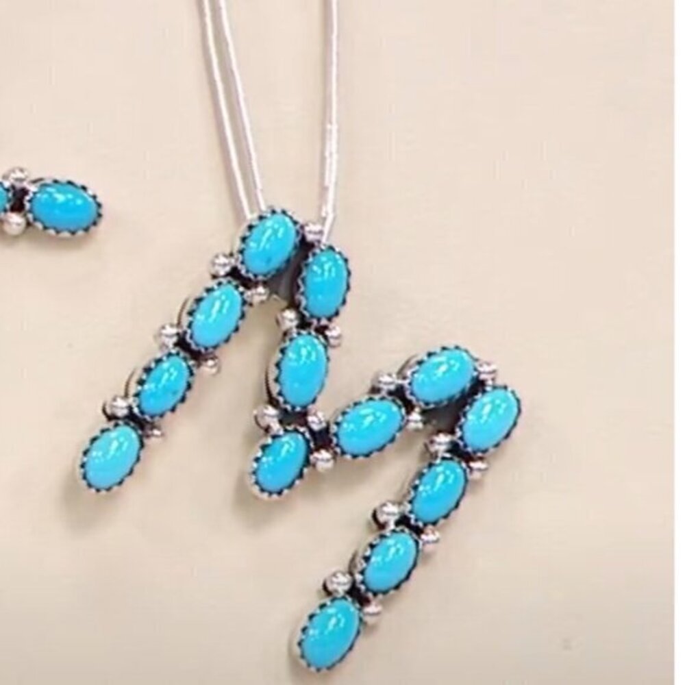 Chaco Canyon Sleeping Beauty Turquoise and Silver Initial M Pendant Necklace NWT